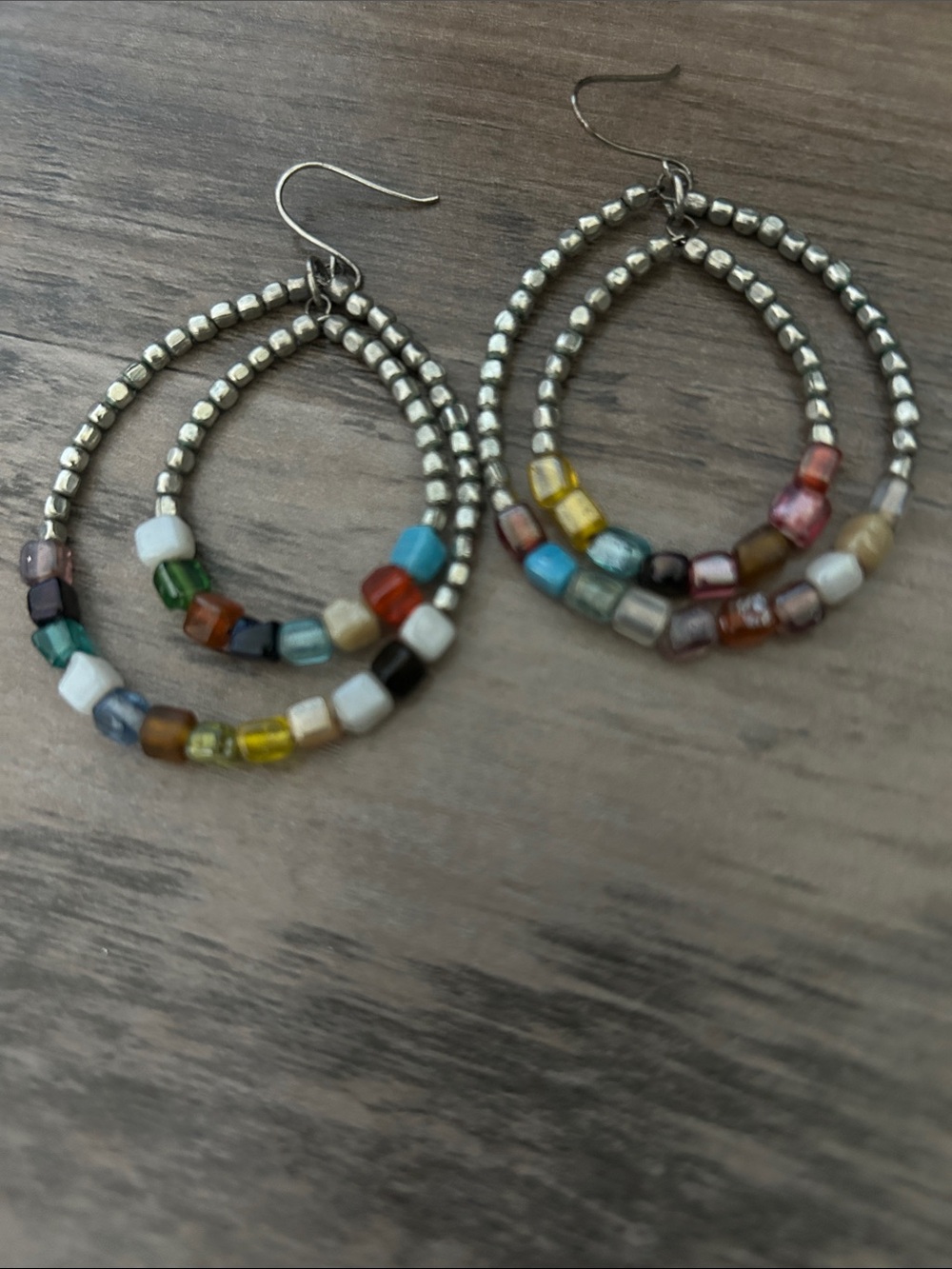 Boho Multicolor Seed Bead Double Hoop Earrings
